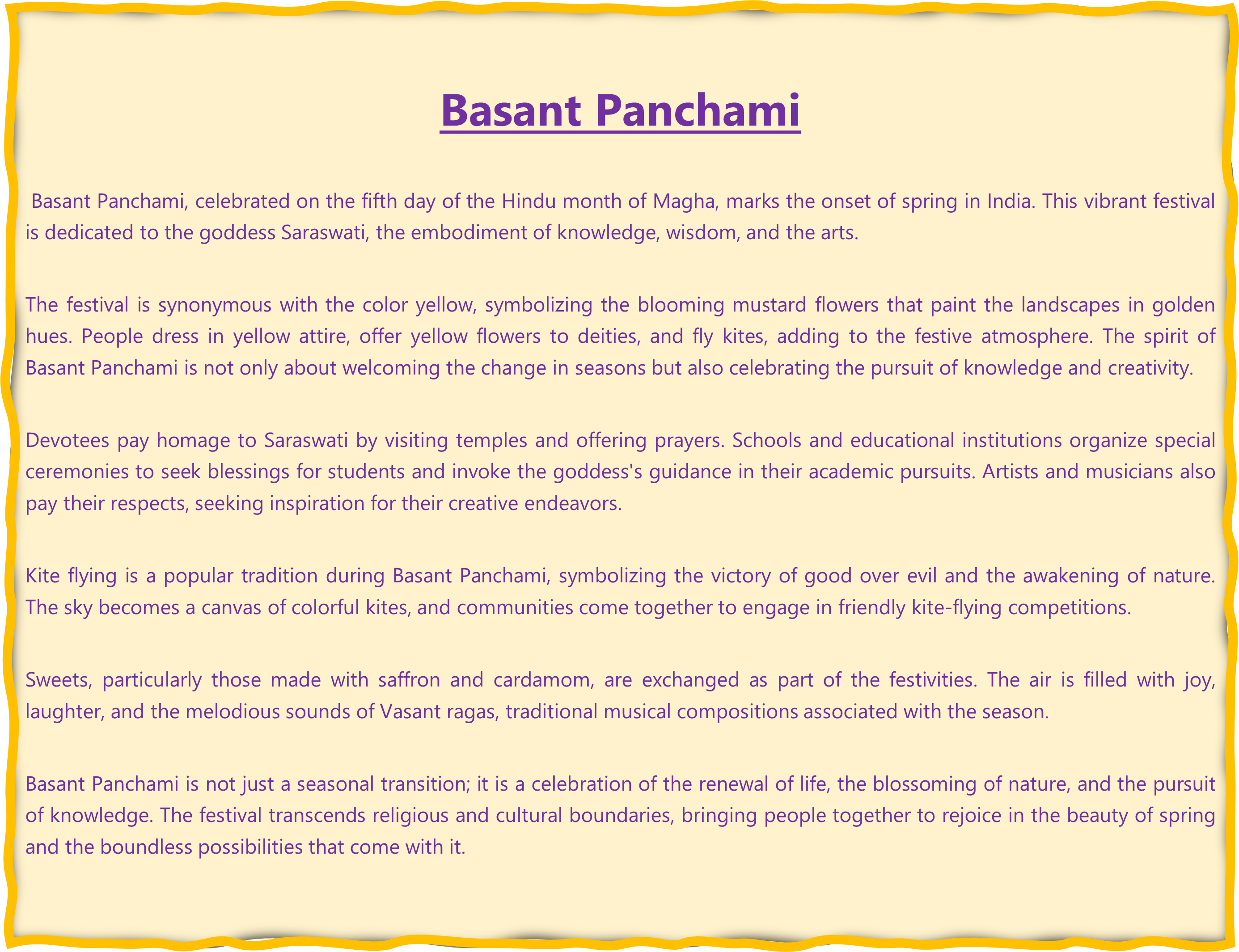Basant Panchami Short Essay in English