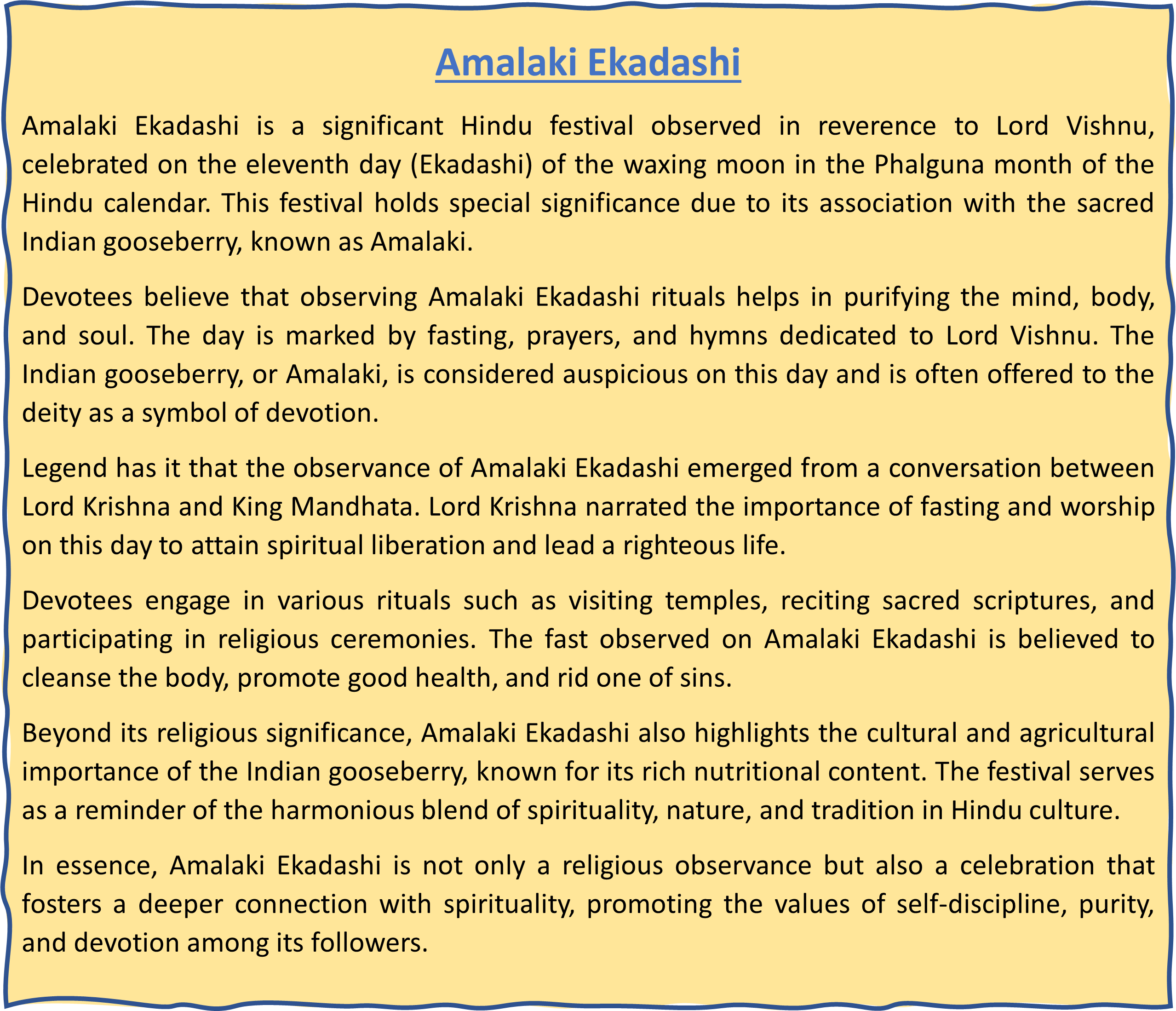 Amalaki Ekadashi Short Essay in English