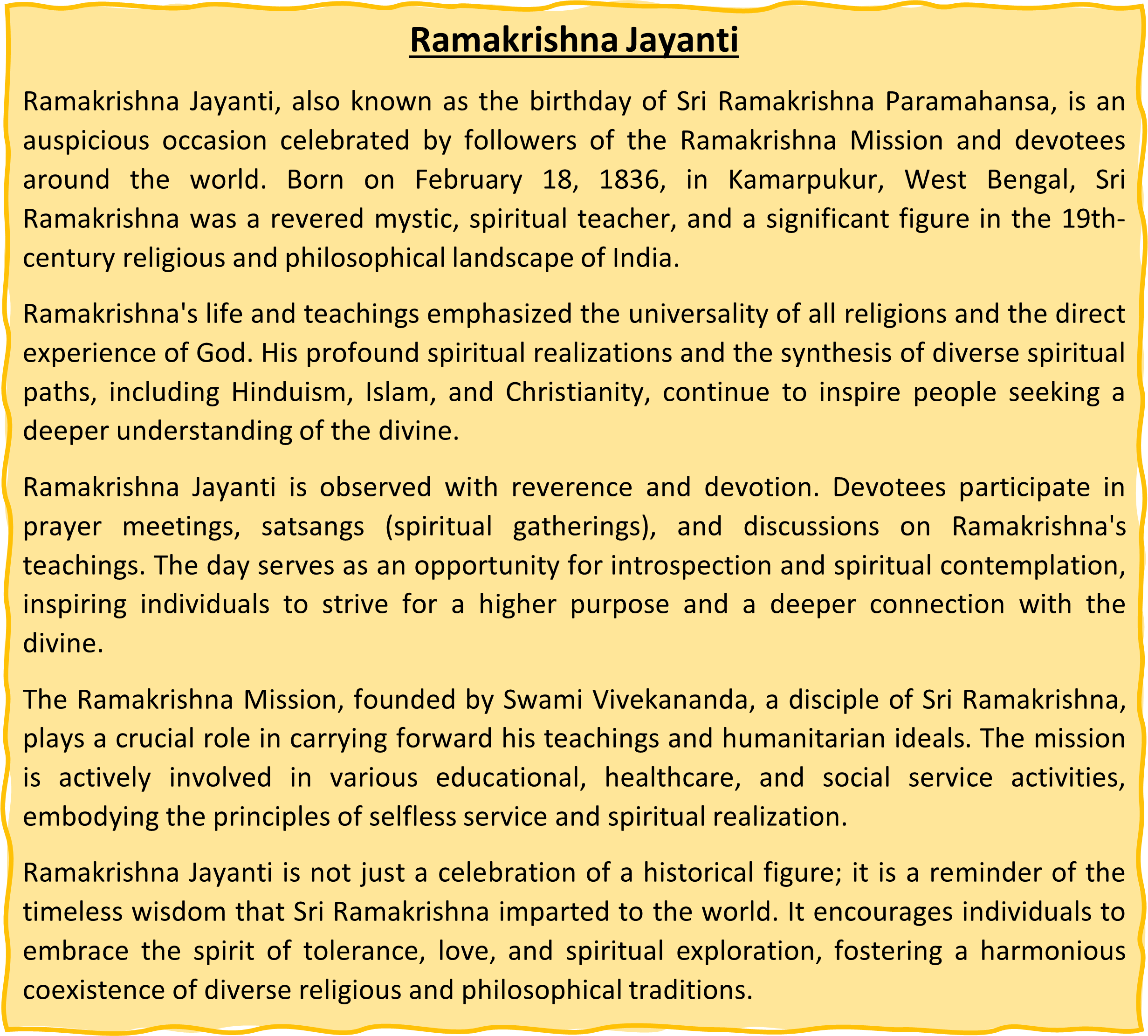 Ramakrishna Jayanti Short Essay in English