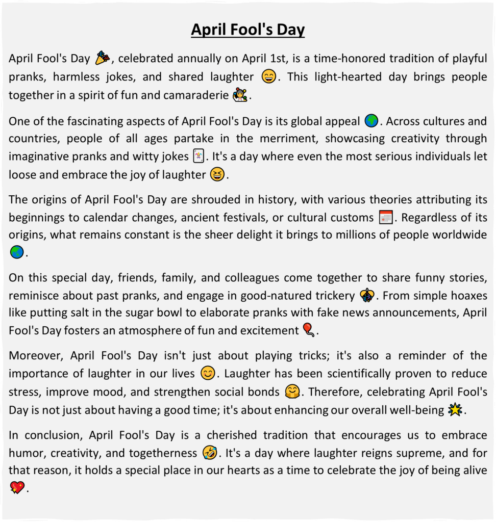 April Fool's Short Essay in English